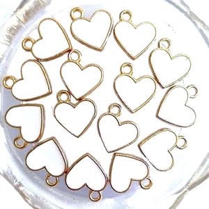 1pc White Enamel and Gold Metal Heart Charm Beads #7234 -Priced per Charm - Picture 1 of 3