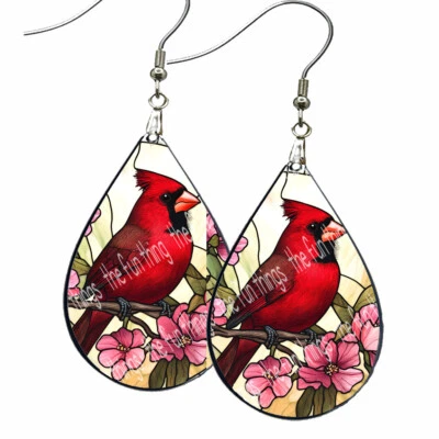 Pendientes Cardenales Imitación Vitral Flores Rosa y Rojo Lágrima SIN DESLUSTRAR Foto 1 de 4