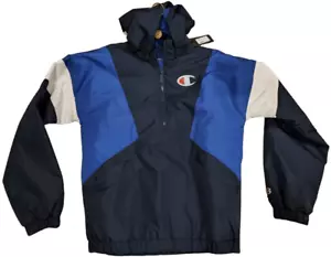 CHAMPION HOODED WIND JACKET BLACK & BLUE BRAND NEW WITH TAGS - Picture 1 of 5