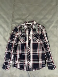 Eighty Eight Platinum Shirt Plaid Snap Up Embroidered Embellished  Men Sz Small - Picture 1 of 6