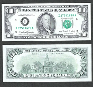 1990 $100 MINNEAPOLIS FEDERAL RESERVE ~ SUPER MARGINS GEM CRISP UNCIRCULATED - Picture 1 of 2