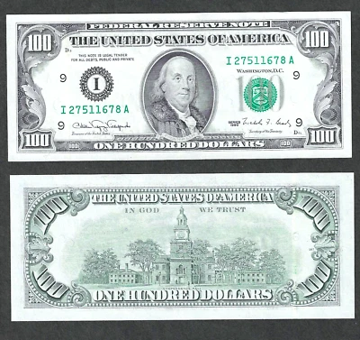 1990 $100 MINNEAPOLIS FEDERAL RESERVE  ~ SUPER MARGINS GEM CRISP UNCIRCULATED - Image 1 of 2