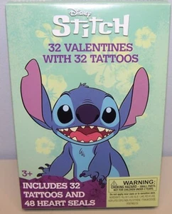 Valentines Day Exchange Cards Disney Stitch (Box of 32) With Tattoos - Picture 1 of 4