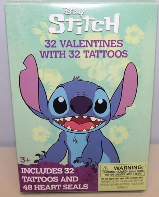 Tarjetas de intercambio de San Valentín Disney Stitch (caja de 32) con tatuajes Foto 1 de 4
