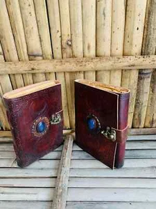 Leather Journal 2 Triple Moon Single Stone Embossed Notebook, Antique Set Of 2 - Picture 1 of 6