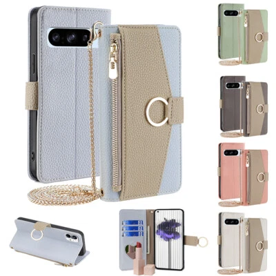 Zip Wallet Case Strap Cover For Google Pixel 10 9a 9 Pro XL 9 8 7 6 Pro 5a 4a - Image 1 of 4