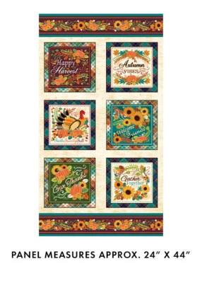 Thanksgiving Gather Together Fabric 24" X44" Panel Autumn Turkey Cotton Benartex - Image 1 of 4