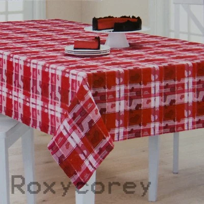 Celebrate Valentine's Day Red & White Heart Jacquard 52x70 Oblong Tablecloth NWT - Image 1 of 2