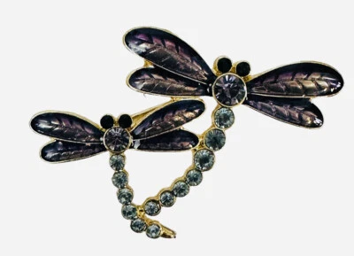 Broche prendedor Napier Two libélula azul y púrpura esmalte estrás tono dorado Foto 1 de 4