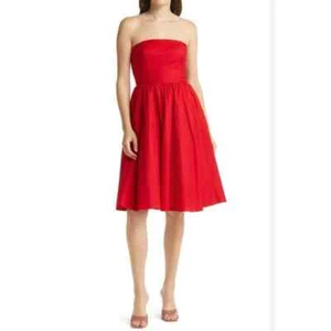 NWT! Reformation Fit & Flare Buttercup Strapless Midi Dress Cherry SIZE-10 - Picture 1 of 7