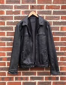 All Saints LARK Leather Bomber Jacket XXL 2XL Black Mens Biker Rock Allsaints - Picture 1 of 10