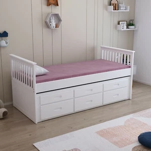 White 3ft Single Captain Cabin Guest Trundle Bed Frame 3 Drawers Storage Painted - Picture 1 of 7