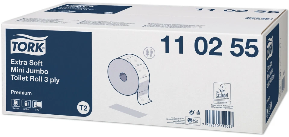 (0,056 €/m) 110255 Tork Mini Jumbo Toilettenpapier Klopapier Premium 3-lagig T2