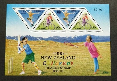1995 New Zealand Children Health Sports Games Tennis Cricket Cycling MS Mint NH - Image 1 of 2