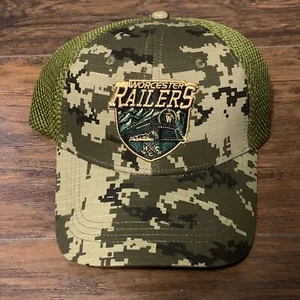 Cappello regolabile mimetico verde Worcester Railers ECHL logo squadra di hockey minore - Foto 1 di 8