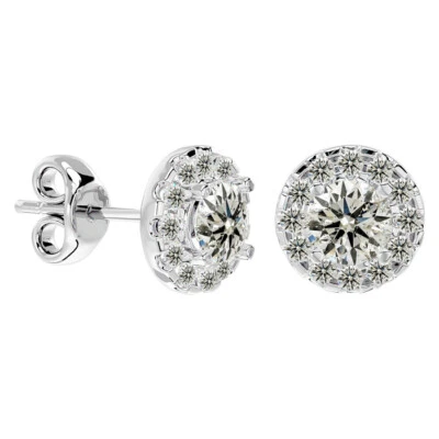 1 CARAT HALO WHITE DIAMOND STUD EARRINGS IN 14 KARAT WHITE GOLD RETAIL $3000 - Image 1 of 4