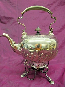 Antike 1800er ELKINGTON Silber Teller ausgefallene verzierte Kaffeekanne mit Ständer & Brenner - Bild 1 von 15