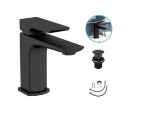 Modern Cloakroom Black Waterfall Bathroom Tap Basin Sink Mono Mixer & Waste - Bild 1 von 10