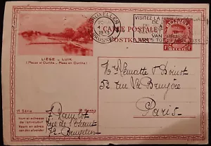 (BEL-820) BELGIUM 1933 POSTCARD (Liege) STATIONERY 1f. USED Brussels to Paris - Picture 1 of 2