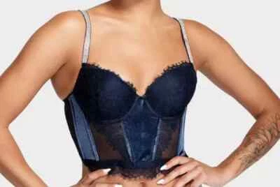 Victoria Secret Corset Bustier Top 32C Dream Angels Lace Velvet Shiny  Feminine - Image 1 of 4