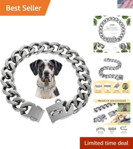 23MM Silver Dog Collar,Dog Chain Collars with Cuban Link Dog Collar,Heavy Dut... - Picture 1 of 8