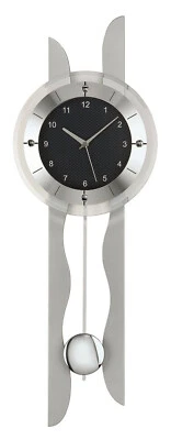 AMS 5243 Wanduhr mit Pendel Funk Funkwanduhr silber Pendeluhr Carbon Optik - Bild 1 von 2