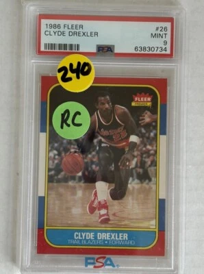 1986 Fleer CLYDE DREXLER ROOKIE - PSA 9 MINT #26 HOF Trailblazers RARE! LOW POP! - Image 1 of 2