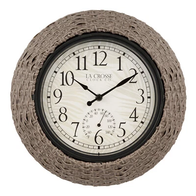 433-3833 La Crosse Clock Co. 14" Plastic Weaver Indoor/Outdoor Analog Wall Clock