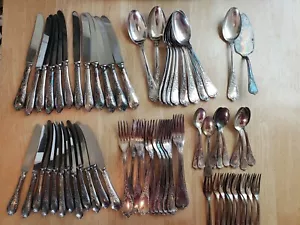 Vintage o antico? Set di posate placcate in argento, 69 pezzi, senza mono, marchio sconosciuto del produttore - Foto 1 di 11