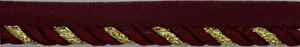 1/4" Burgundy Metallic Gold Twisted Lip Cord Edge Fabric Trim 18 Yards - Picture 1 of 1