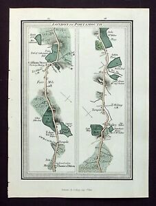 THAMES DITTON, ESHER, COBHAM, RIPLEY, original antique road map, MOGG, 1817