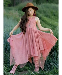 Joyfolie Oliviah Ashe Rose Dress W/ Lace & Polka Dots Handkerchief Hem Sz 7 - Picture 1 of 17