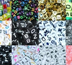 100 pcs AAA acrylic number OR letter square beads 6, 7, 8 & 10 mm colour options - Picture 1 of 25