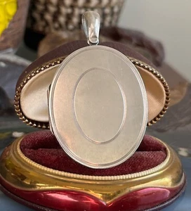 Antique Victorian Sterling Silver Large Oval Fob Photo Locket - Picture 1 of 6