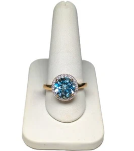 14K Gold Blautopas & Diamant Ring, Größe 10-1/4 - Bild 1 von 6