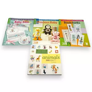Leisure Arts Precious Baby Bookmarks Baby Bibs Animals Cross Stitch Books Lot 4 - Picture 1 of 9