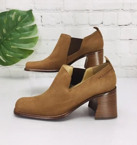 Vtg Via Spiga Womens Pump Size 6 M Square Toe Brown Leather Heels Slip On Italy - Picture 1 of 14