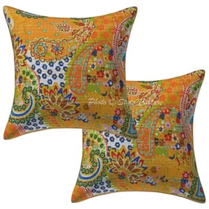Decorative Home Decor 16 x 16 in Cushion Cover Kantha Paisley Pillow Case - Picture 1 of 5