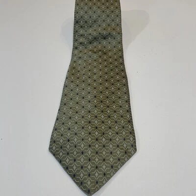 Corbata de cuello Savile Row 100 % seda para hombre ~ verde geométrico azul marino hecha en EE. UU. Foto 1 de 4