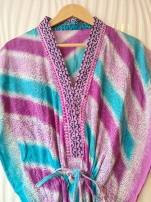 Maxi túnica de mujer de algodón puro caftán púrpura caftanes largos CFN1151 Foto 1 de 4