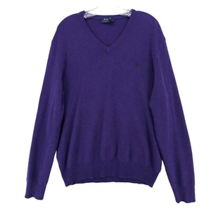 POLO RALPH LAUREN Purple 100% Merino Wool V-Neck Sweater Size XL - Picture 1 of 8