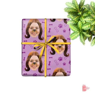 Rollo de papel de regalo personalizado con foto cara perro corte filtro envoltura de regalo Foto 1 de 4