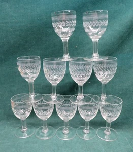 VTG Anchor Hocking Laurel Leaf Etched Juice / wine stemware Glasses Set of 11 - Picture 1 of 6