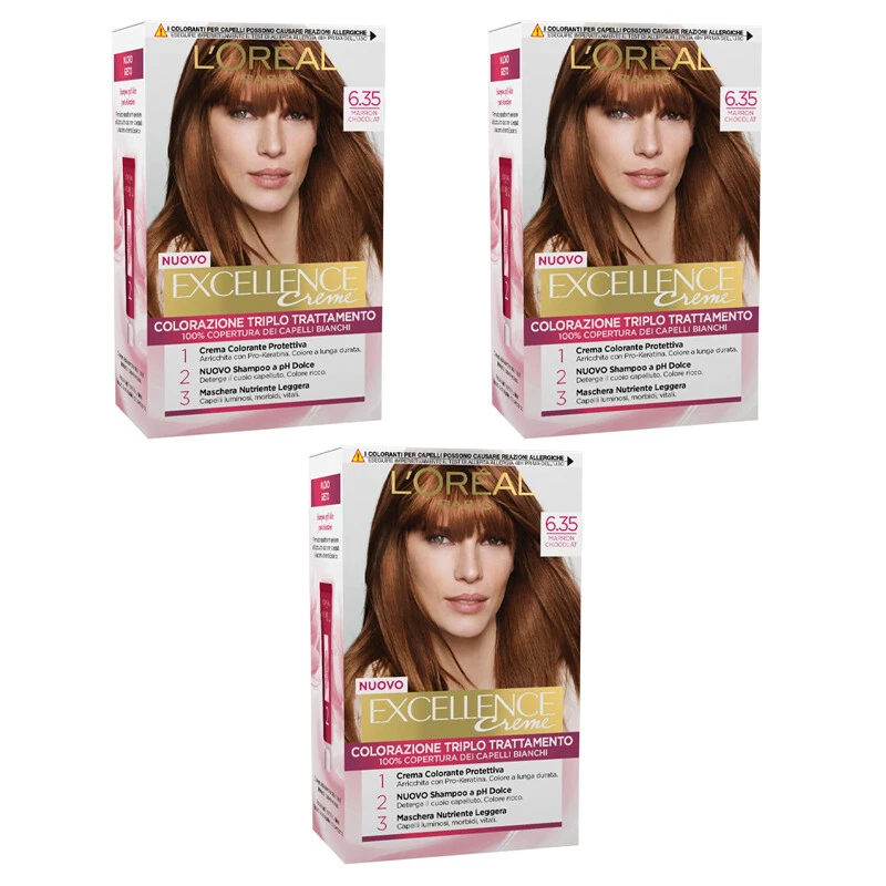 3pz L'OREAL EXCELLENCE CREME Colorante Capelli 6.35 Marron Chocolat - Immagine 1 di 1