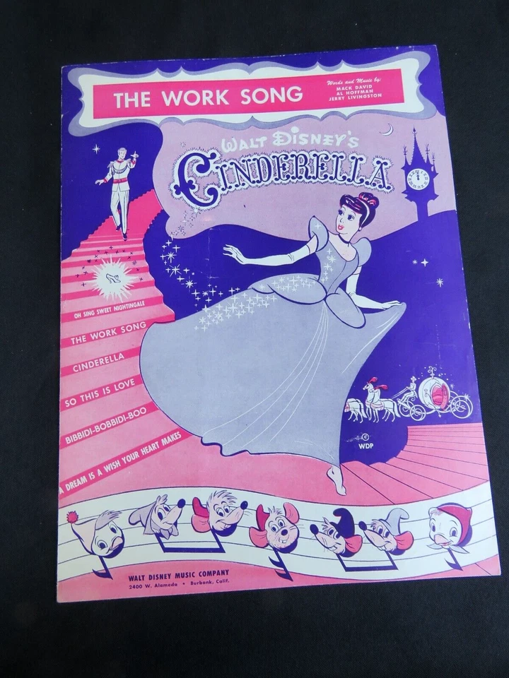 Partituras vintage de Cenicienta, The Work Song, película de Disney 1949 Foto 1 de 1