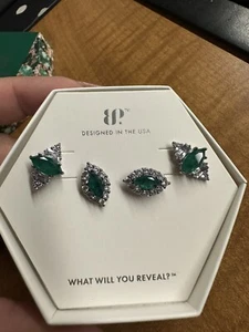BP May 2024 “Forever Yours” RBP7508 LC Emerald Fused Gen Quartz Hematite Earring - Picture 1 of 2