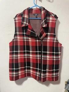 CHAPS womens 2X sleeveless Vest plaid layering jacket offset Zipper 100% Cotton - Picture 1 of 7