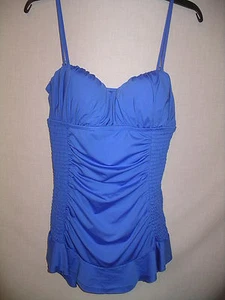 Kenneth Cole blau gerascht Maillot Pin Up BAUCHTONER Badeanzug - L - Neu mit Etikett $ 109 - Bild 1 von 2