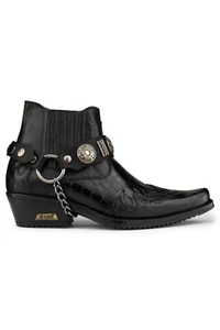 Herren Schwarz Leder Goth Stiefel Winklepickers Cuban Rock Biker Western Punk Schuhe - Bild 1 von 6