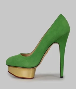 Charlotte Olympia Dolly Green Suede Platform Heel Pumps size 39 EU - Picture 1 of 5